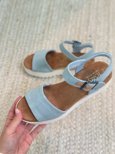 Toms Diana Washed Blue Espadrille Wedge