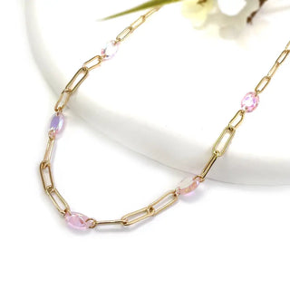 Oval Crystal Stone Link Necklace