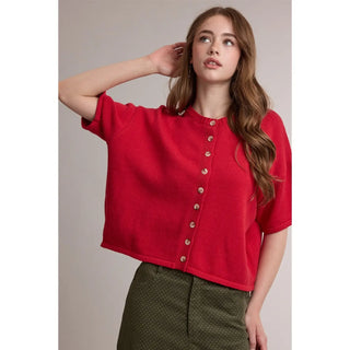 Front Button Short Sleeve Cardigan
