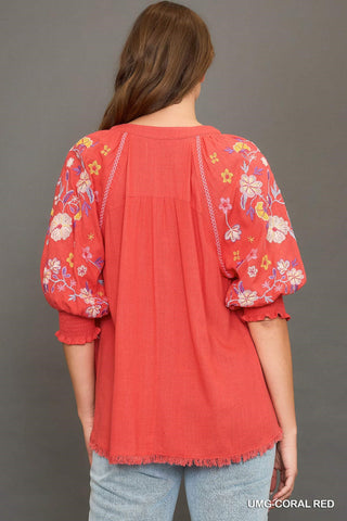 Umgee Split Neck Floral Top