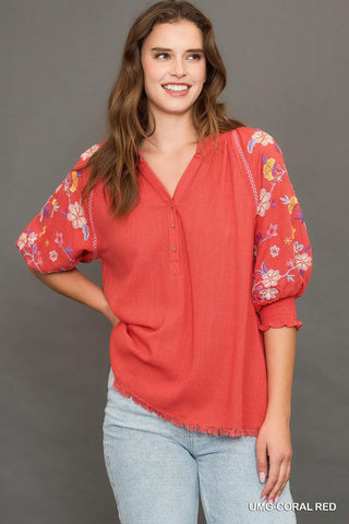 Umgee Split Neck Floral Top