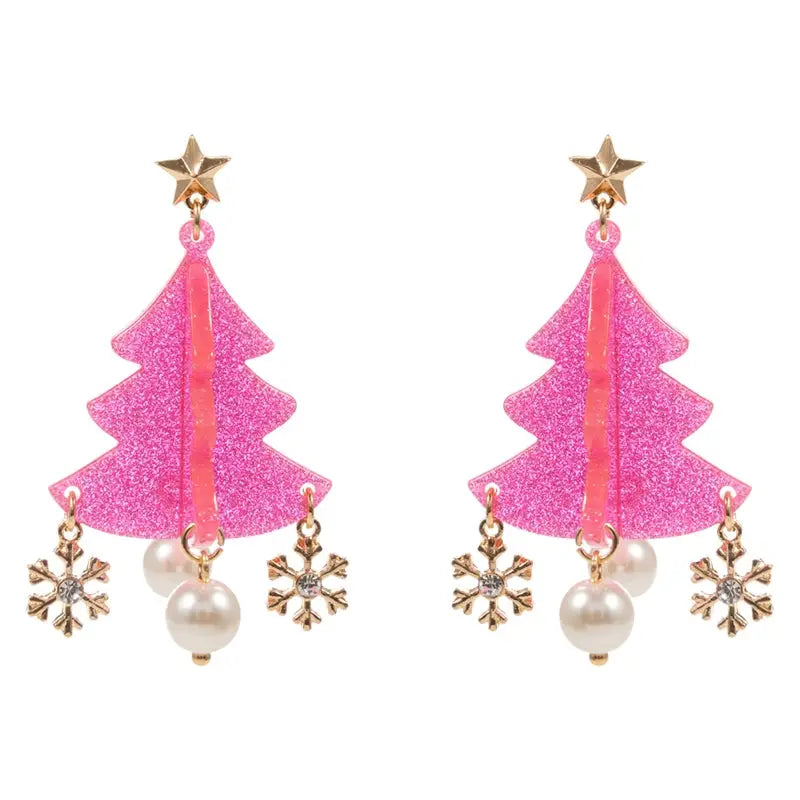 Glitter Christmas Tree Charm Earrings