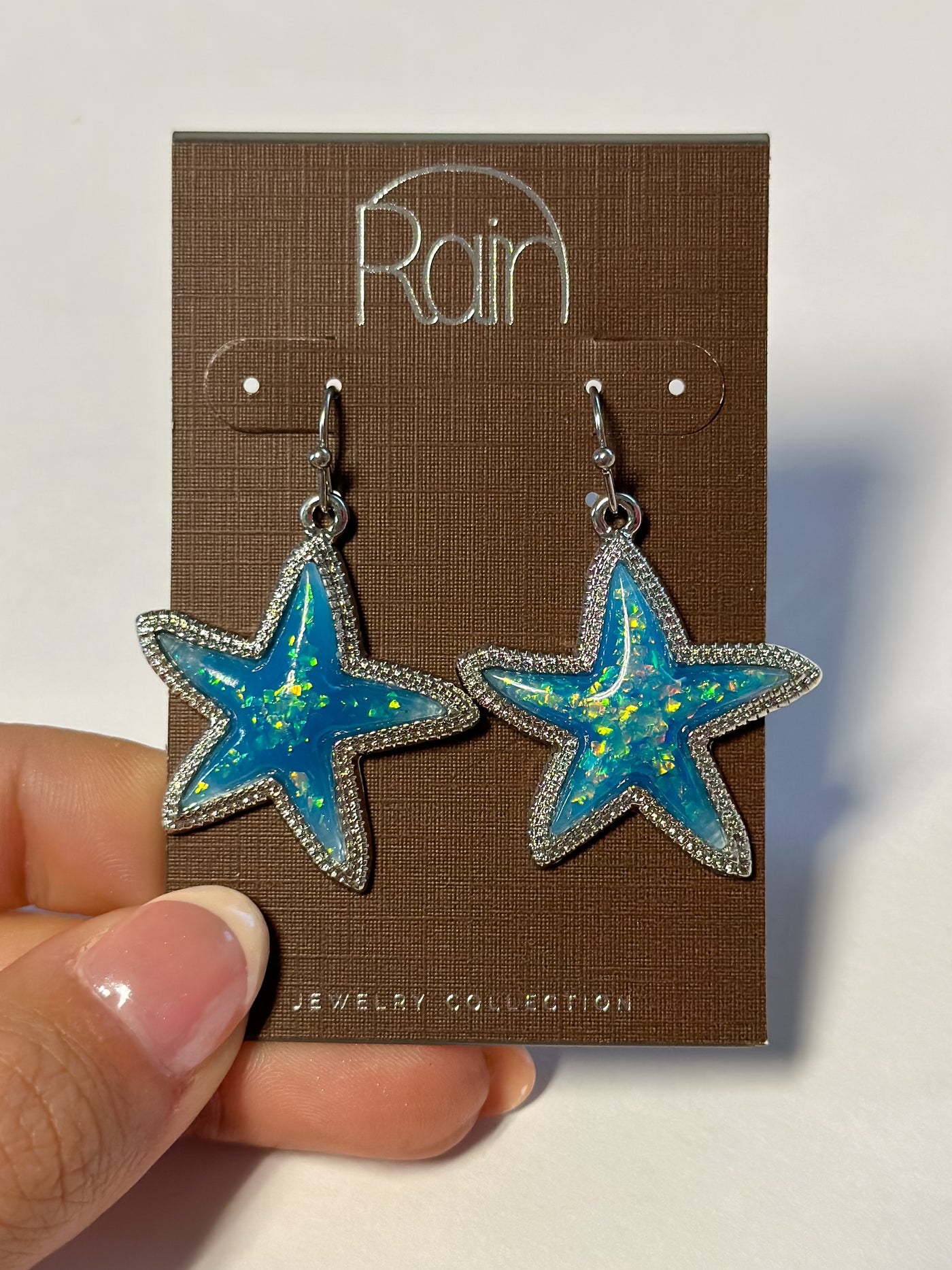 Silver Blue Glow Gem Starfish Earring