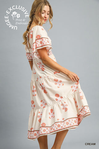 Umgee Floral Smocked Midi Dress