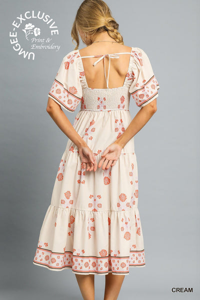 Umgee Floral Smocked Midi Dress