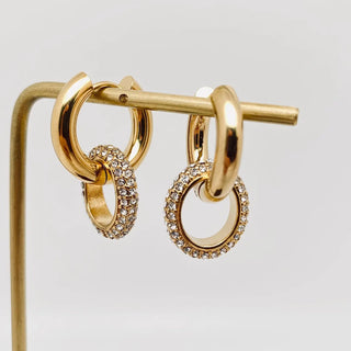 Inlaid Cubic Zirconia Circular Huggie Earrings
