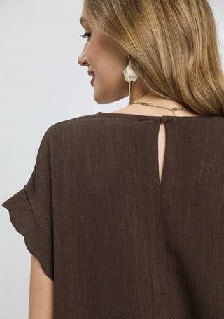 Umgee Scallop Hem Linen Blend Top
