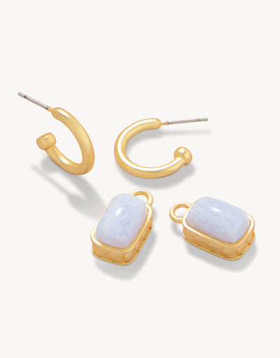 Spartina Naia Drop Hoop Earrings Blue Chalcedony