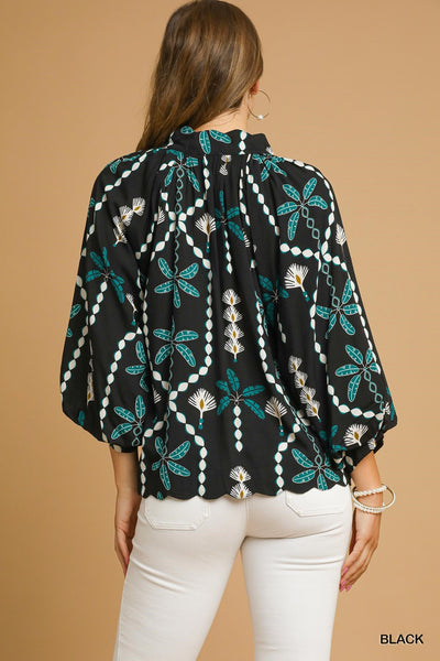 Umgee Abstract Bubble Sleeve Blouse