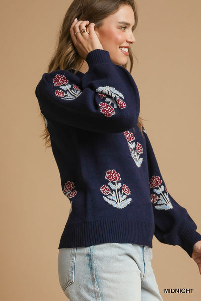 Umgee Floral Knit Sweater