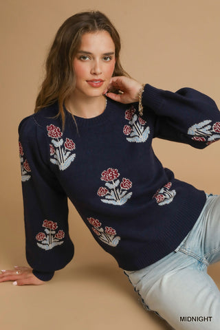 Umgee Floral Knit Sweater