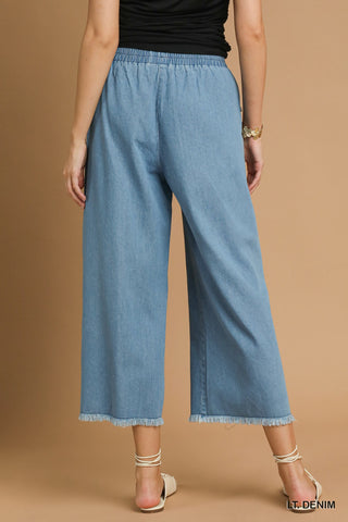 Umgee Denim Pants with Fringe Hem