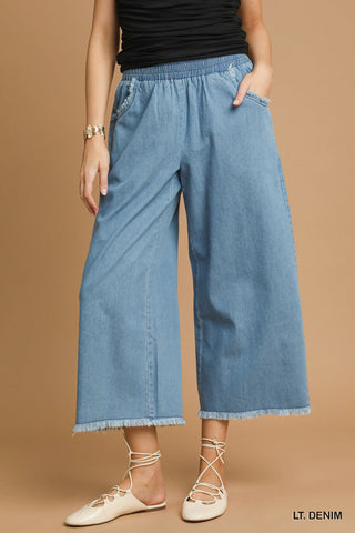 Umgee Denim Pants with Fringe Hem