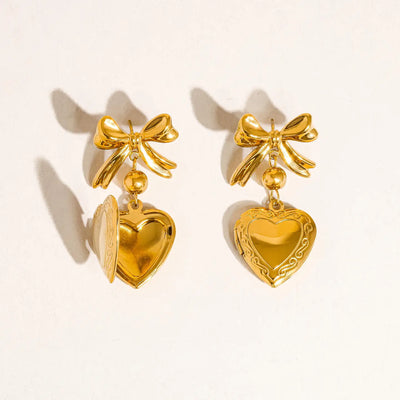 Heart & Bow Locket Earrings
