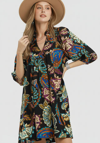 Umgee Fall Floral Puff Sleeve Babydoll Dress
