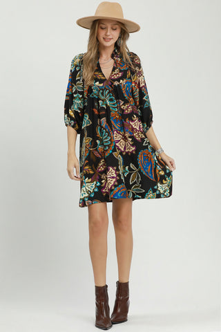 Umgee Fall Floral Puff Sleeve Babydoll Dress