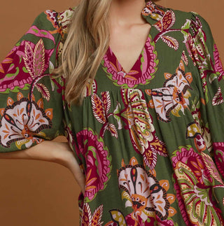 Umgee Fall Floral Puff Sleeve Babydoll Dress