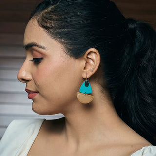 Handcrafted Turquoise & Tan Patina Geometric Earrings