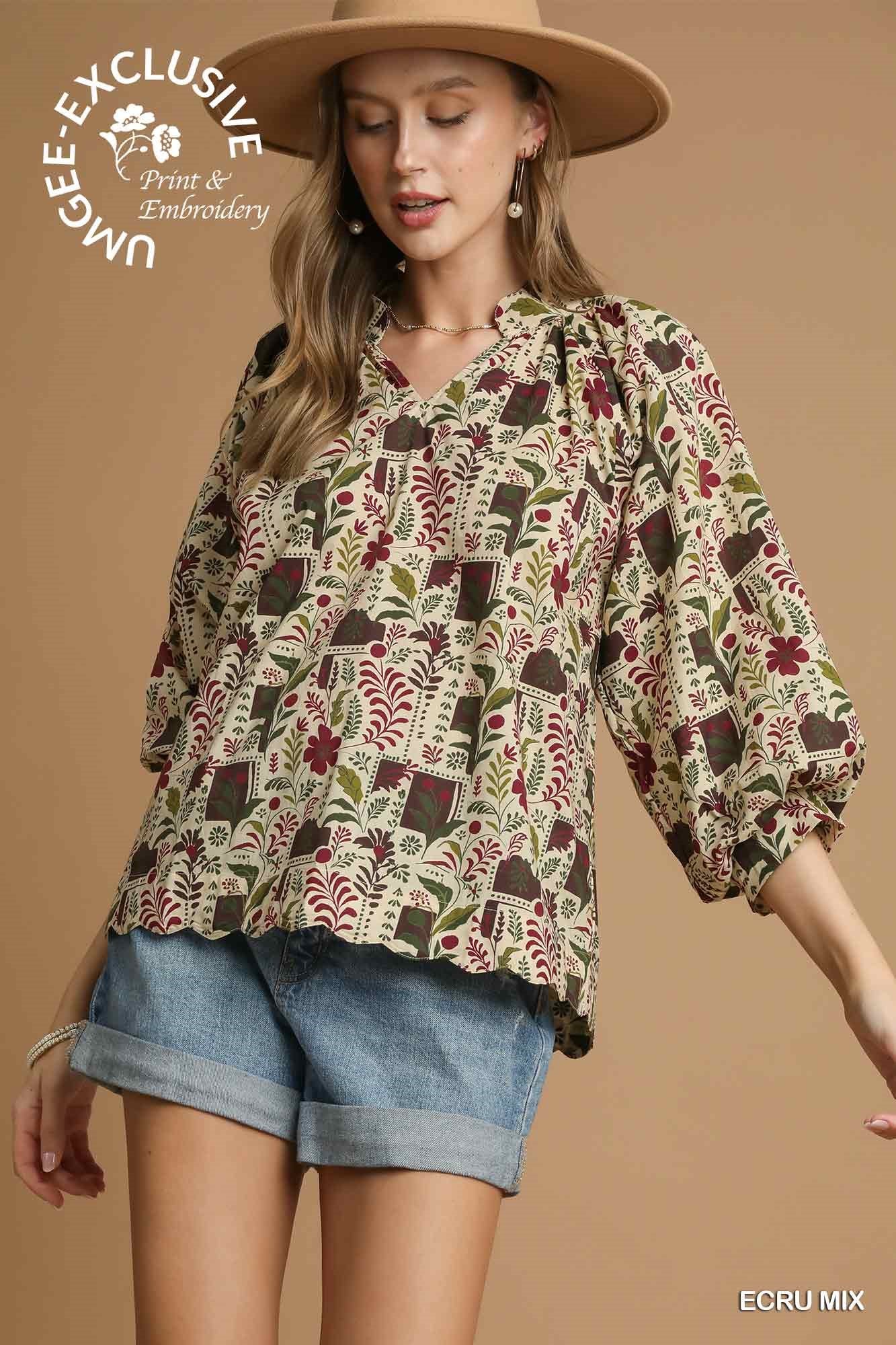 Umgee Scallop Hem Blouse