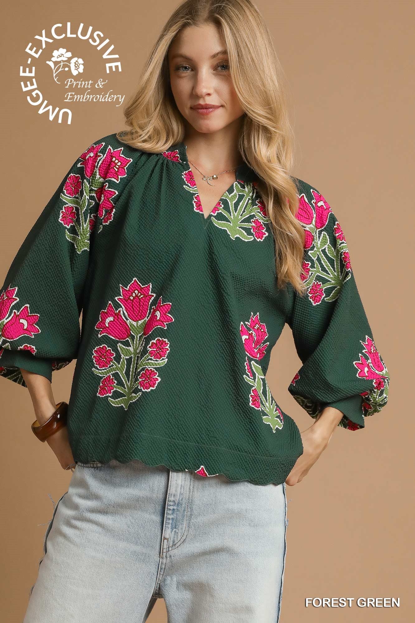 Umgee Tulip Print Blouse