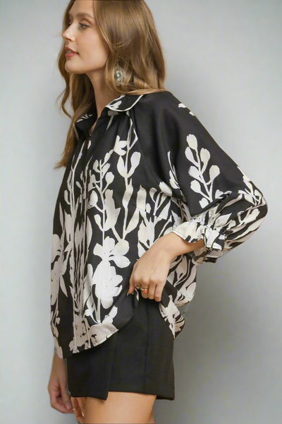 Umgee Eucalyptus Print Collared Top