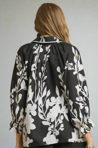 Umgee Eucalyptus Print Collared Top