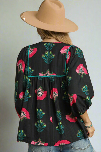 Umgee Smocked Boho Tassel Tunic Top