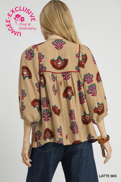 Umgee Smocked Boho Tassel Tunic Top
