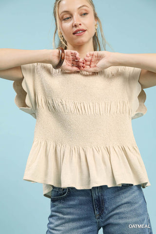 Umgee Smocked Peplum Blouse