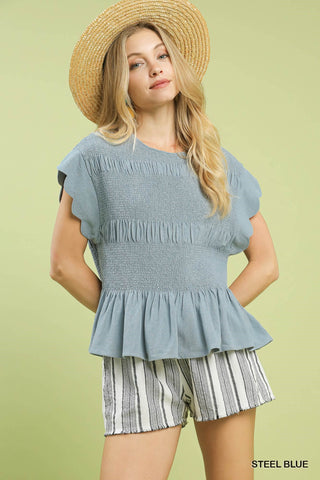 Umgee Smocked Peplum Blouse
