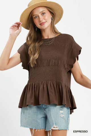 Umgee Smocked Peplum Blouse