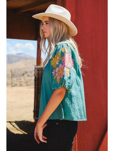 Crinkle Embroidered Blouse