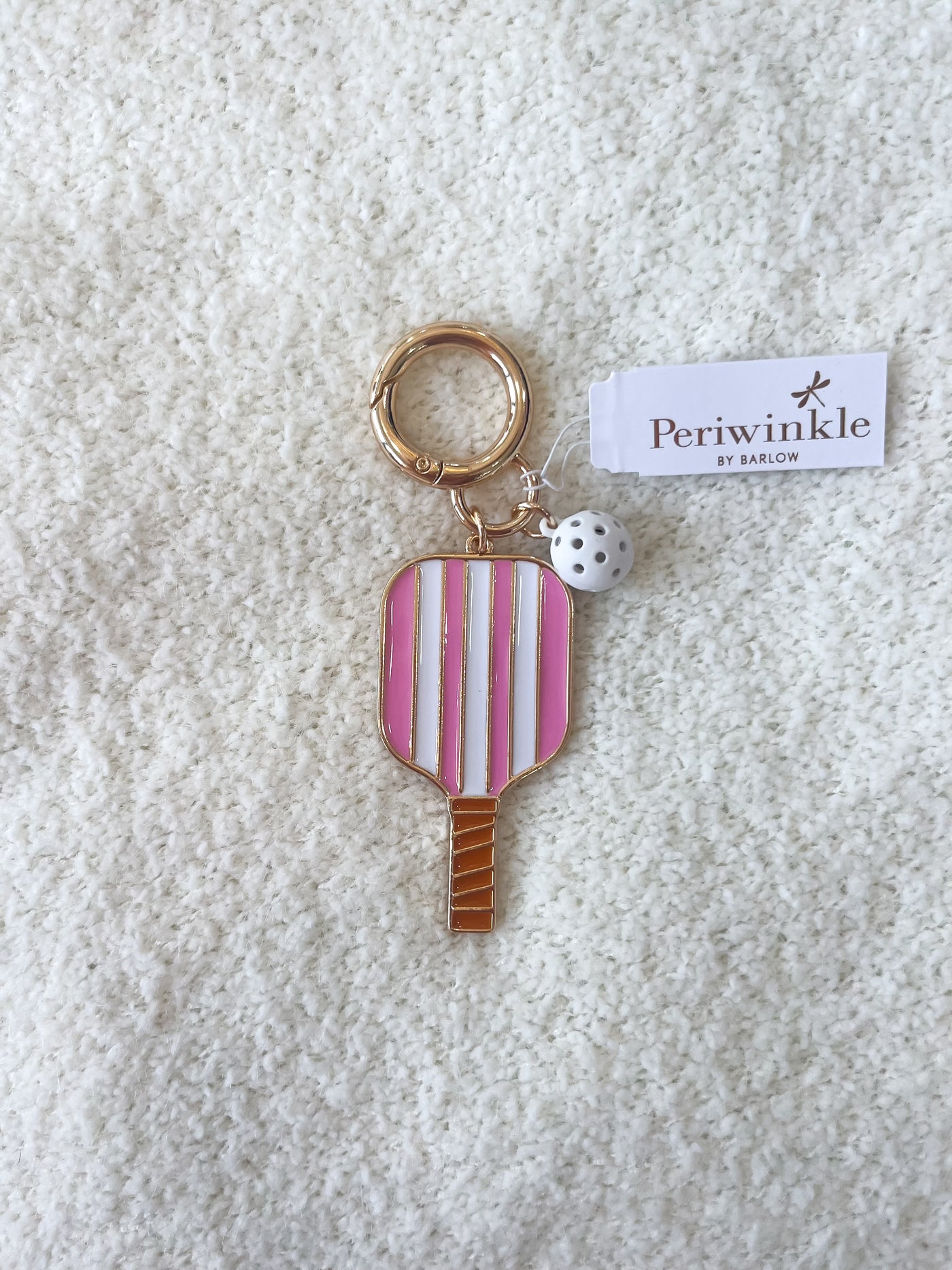 Periwinkle Pink Stripe Pickleball Keychain