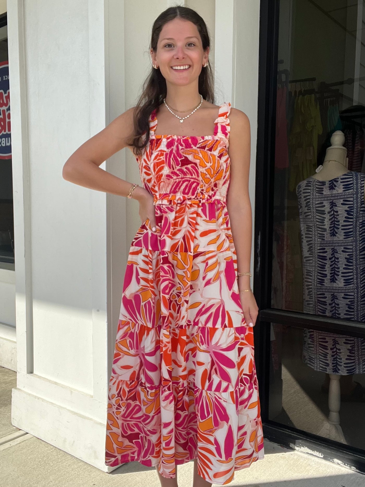 Umgee Tropical Smocked Tiered A-Line Dress