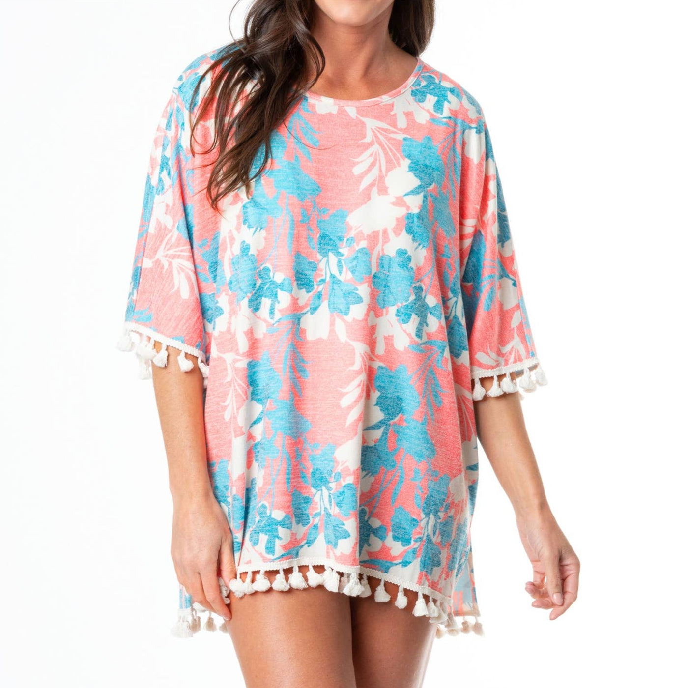 Elsie Coral Blossom Fringe Cover Up