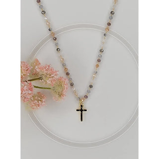 Gold Cross with Multi Color Crystal Beads Necklace