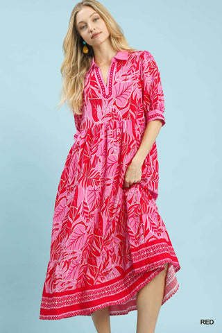 Umgee Leafy Border Print Dress