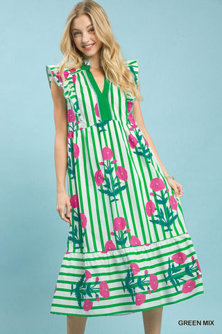 Umgee Mix Print Floral Midi Dress