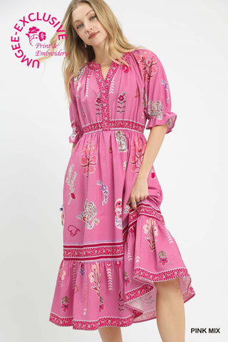 Umgee Floral Collage Midi Dress