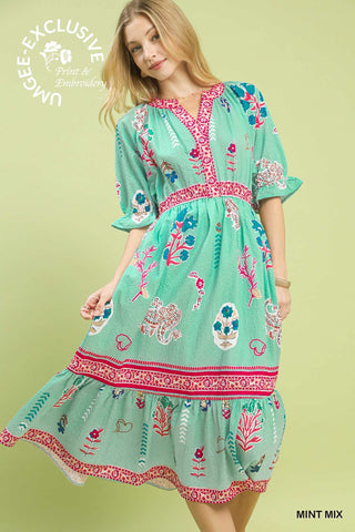 Umgee Floral Collage Midi Dress