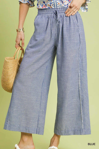 Umgee Linen Blend Striped Wide Leg Pants
