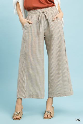 Umgee Linen Blend Striped Wide Leg Pants