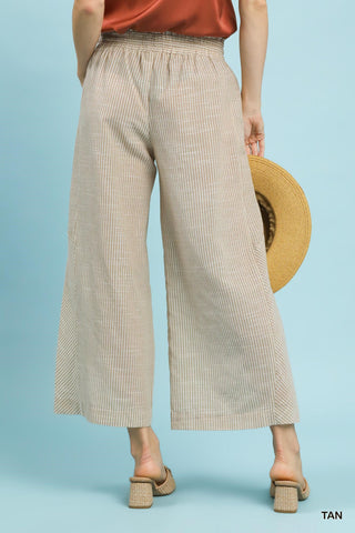 Umgee Linen Blend Striped Wide Leg Pants