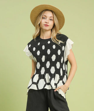 Umgee Hexagon Print Peplum Top