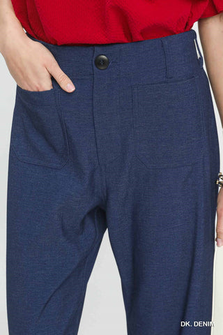 Denim Wide Leg Crop Pants with Front Pockets