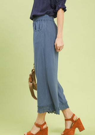 Umgee Lace Trim Fringe Linen Pants