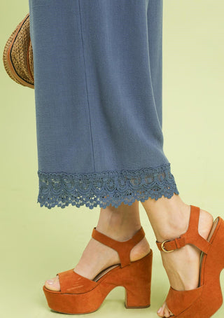 Umgee Lace Trim Fringe Linen Pants