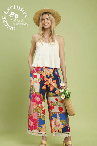 Umgee Floral Patch Pants