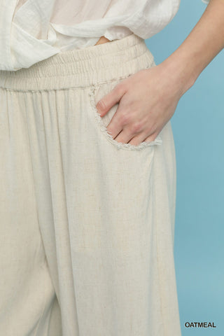 Umgee Lace Trim Fringe Linen Pants