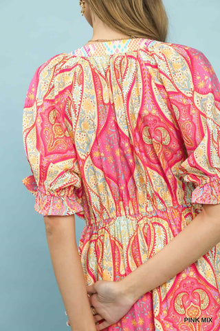 Umgee Boho Paisley Puff Dress